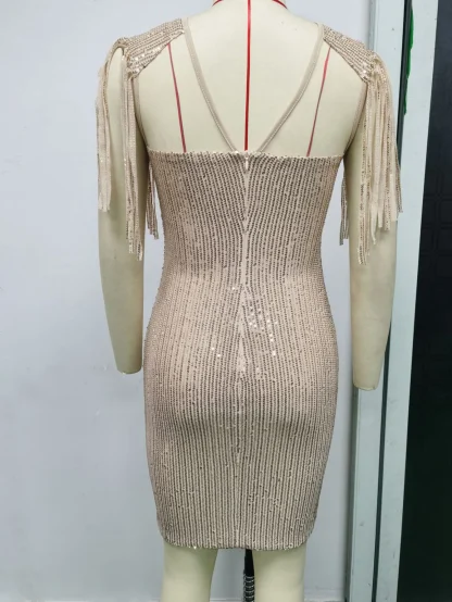 Mesh Tassel Sleeve Shiny Dress - Image 7