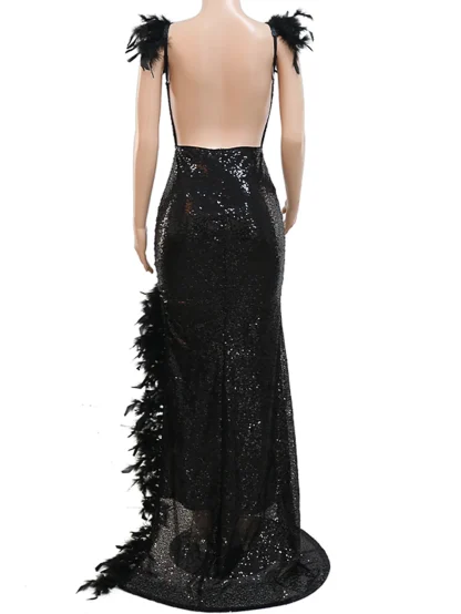 Backless Sequin Maxi Party Slit Dress - Image 5