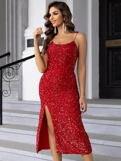 Sexy High Slit Sequin Dress - Image 5