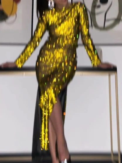 Fishnet Double Slit Maxi Sequin Dress - Image 7
