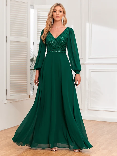white christmas dresses Chiffon Long Sleeve Gown – Urban Modesty main image 0