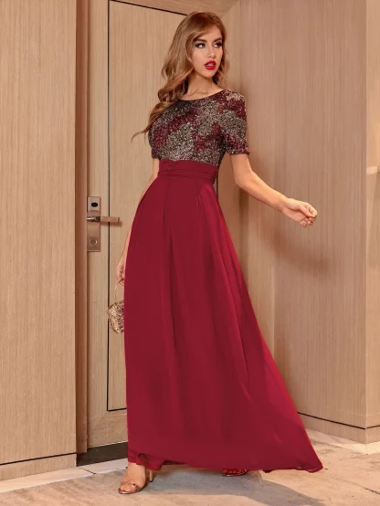 Shiny Chiffon Long Sequin Dress - Image 3