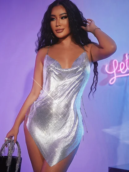 Glamorous Metal Sequin Slip Dress - Image 3