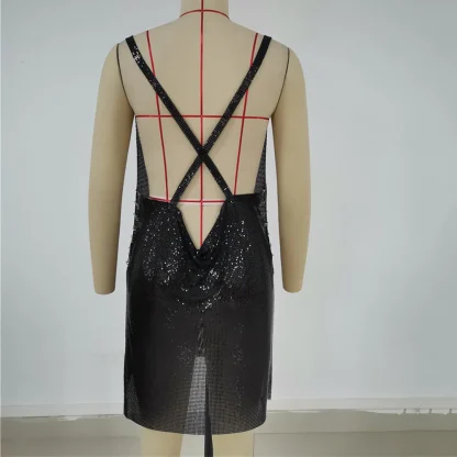 Seductive Backless Metallic Sequin Dress - Image 7
