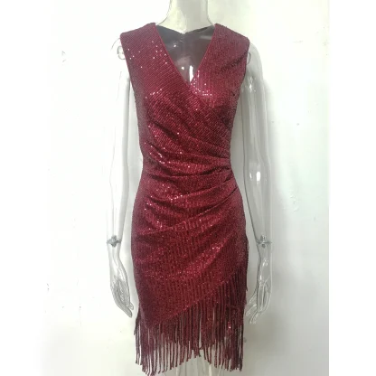 Sultry Wrap Ruched Sparkling Dress - Image 5