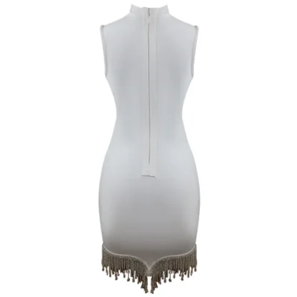 Sexy White Fringe Sequin Dress - Image 4