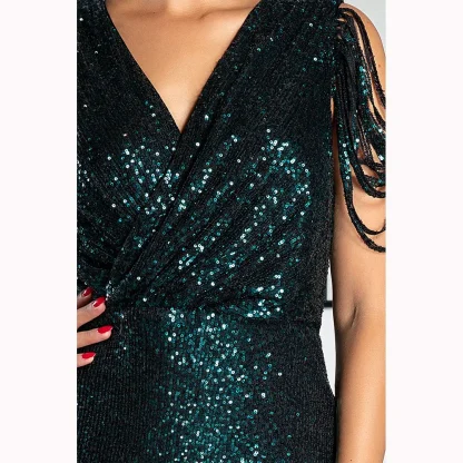 Alluring Deep V-Neck Shiny Tassel Dress - Image 3