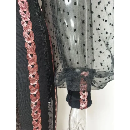 Puff Long Sleeve Sequin Party Dress - Image 7