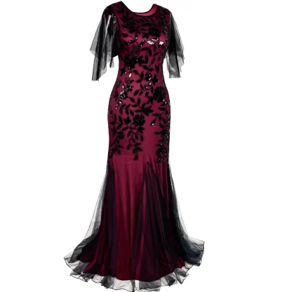 Elegant Sheer Sequin Evening Dress - Image 4