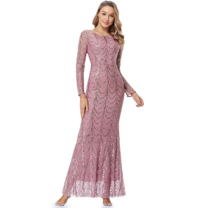 Long Sleeve Mesh Maxi Sequin Dress - Image 7