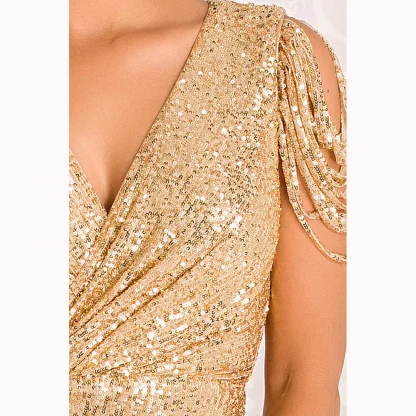Alluring Deep V-Neck Shiny Tassel Dress - Image 6