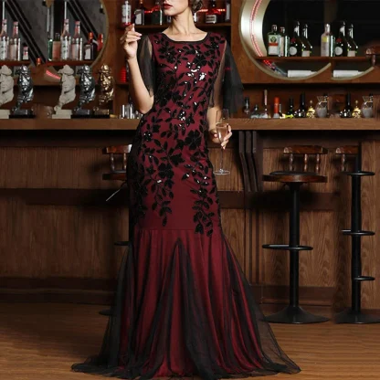 Elegant Sheer Sequin Evening Dress