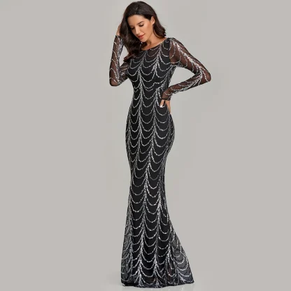 Long Sleeve Mesh Maxi Sequin Dress - Image 5