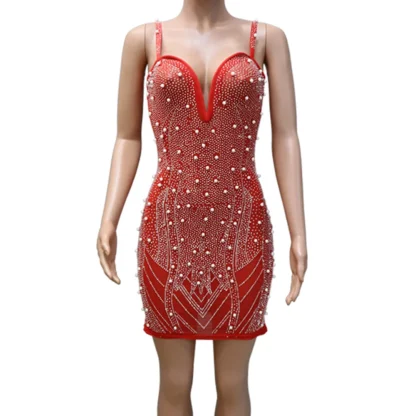 Deep V-Neck Sequin Mesh Dress - Image 3