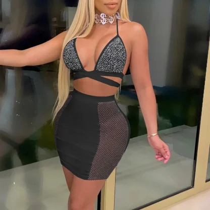 Sexy Backless Tassel Sequin Halter Dress