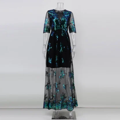 Elegant Mesh Glitter Party Sequin Dress - Image 3