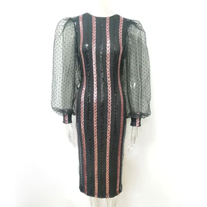 Puff Long Sleeve Sequin Party Dress - Image 4