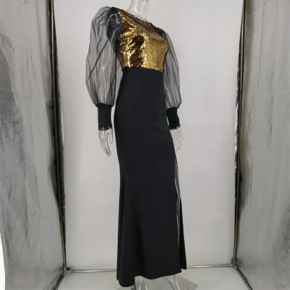 Elegant Long Evening Shiny Slit Dress - Image 5