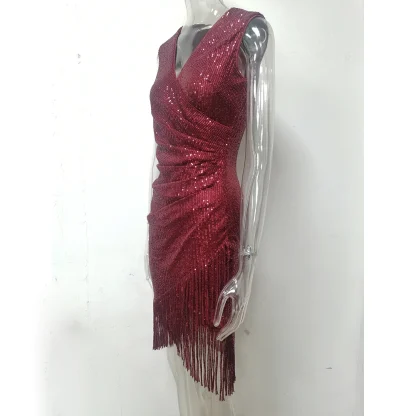 Sultry Wrap Ruched Sparkling Dress - Image 6