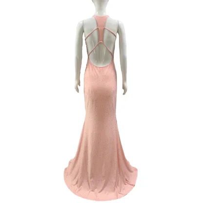 Sexy Halter Neck Open Back Shiny Dress - Image 7