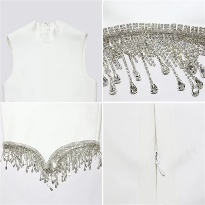 Sexy White Fringe Sequin Dress - Image 7