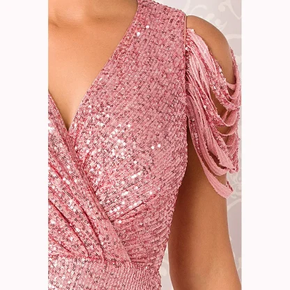 Alluring Deep V-Neck Shiny Tassel Dress - Image 4