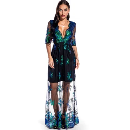 Elegant Mesh Glitter Party Sequin Dress - Image 2