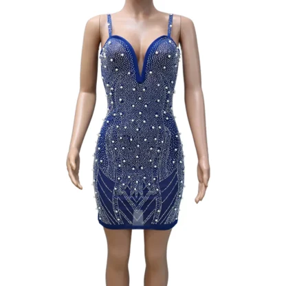 Deep V-Neck Sequin Mesh Dress - Image 6