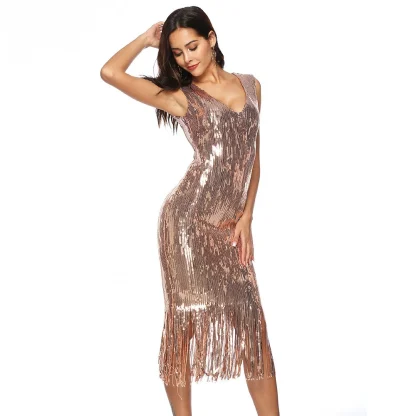 Radiant Tassel Shiny Midi Dress