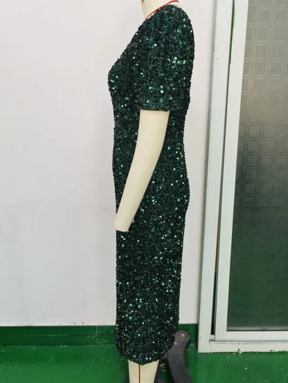 Green Split Back Sequin Midi Dress - Image 6