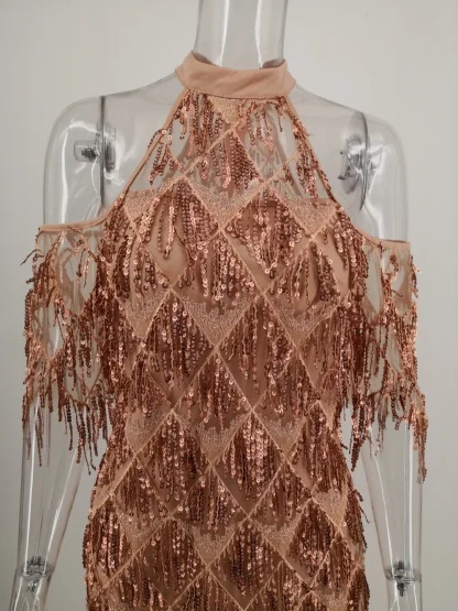 Sultry Off Shoulder Sequin Dress - Image 7
