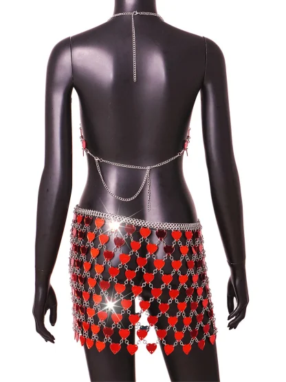 Metal Red Heart Shiny 2-Piece Dress - Image 4