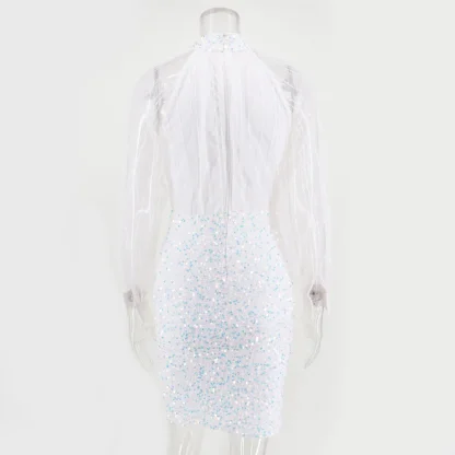 Mesh Sleeve Sequin Cocktail Dress - Image 7