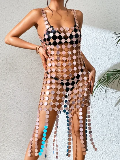 Metal Sequin See-Through Summer Dress - Image 2
