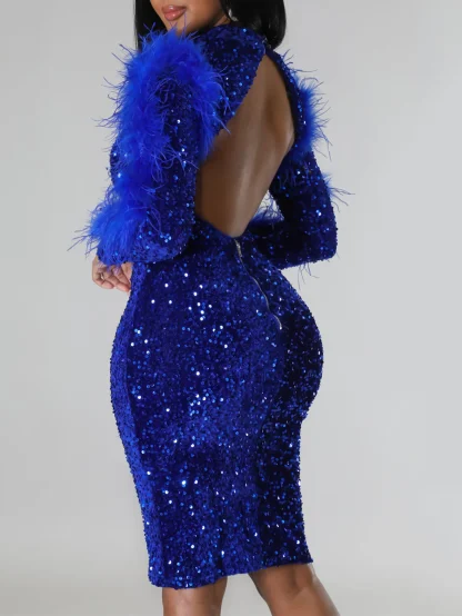 Elegant Long Sleeve Shiny Dress - Image 5