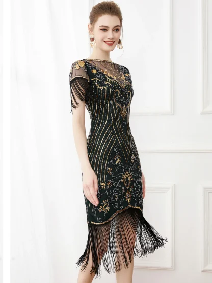 Retro Tassel Sleeve Sequin Dress - Image 6