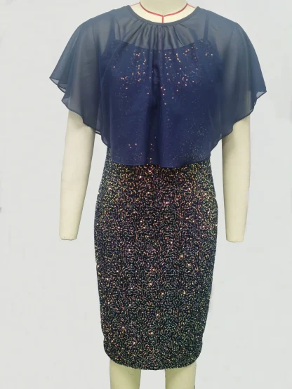 Mesh Sleeve Chiffon Sequin Dress - Image 5