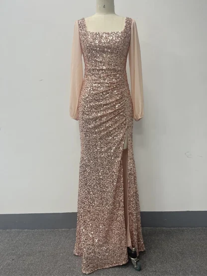 Puff Sleeves Bodycon Sequin Dress - Image 4
