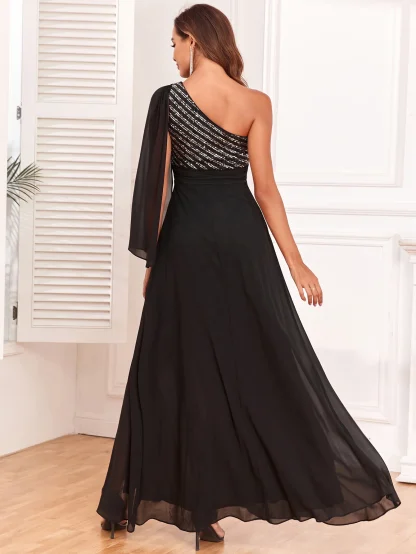 One Mesh Cloak Sleeve Shiny Dress - Image 7