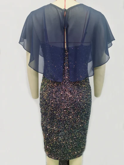 Mesh Sleeve Chiffon Sequin Dress - Image 7