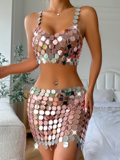 Alluring Metal Sequin Night Club Dress