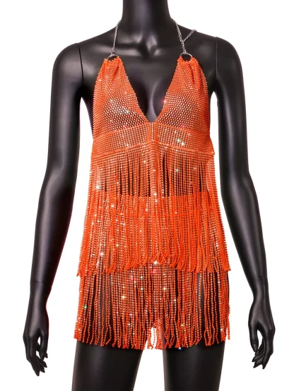 Backless See-Through Sparkling Dress - Image 7