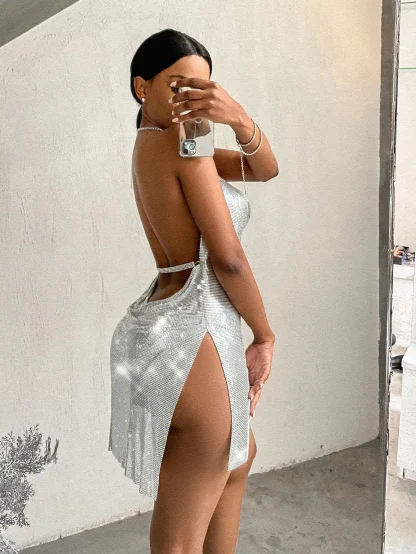 Sultry Halter Backless Sequin Mini Dress - Image 3