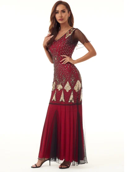 Mesh Sleeve Glam Sequin Long Dress - Image 6