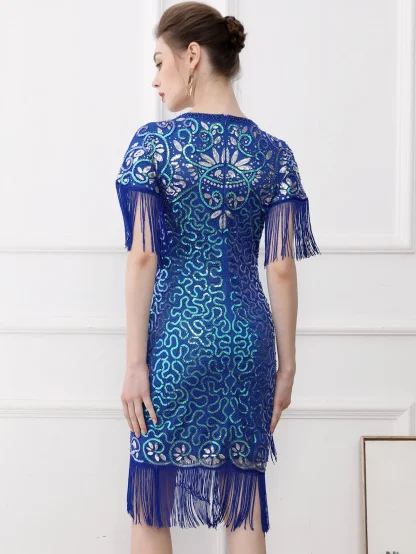 Tassel Hem Sleeve Midi Sequin Dress - Image 5