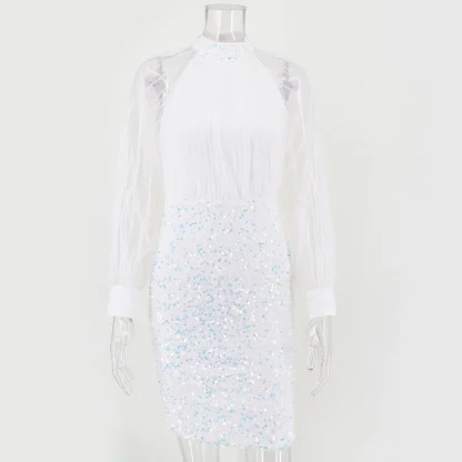 Mesh Sleeve Sequin Cocktail Dress - Image 5