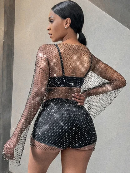 Sultry Fishnet Sparkling Mini Dress - Image 5