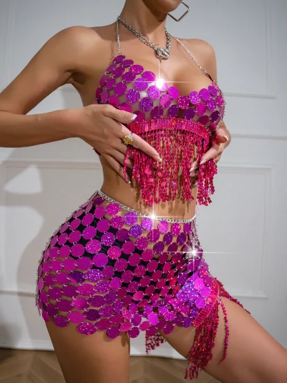Radiant Halter Backless Sequin Dress Set - Image 2