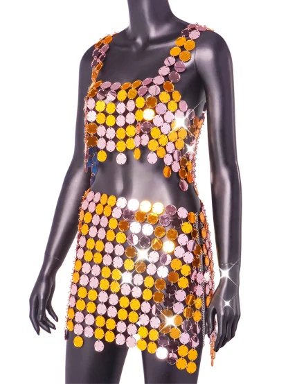 Sleek Metallic Sparkling 2-Piece Dress - Image 4