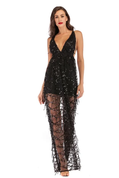 Chic V-Neck Glamorous Evening Dress